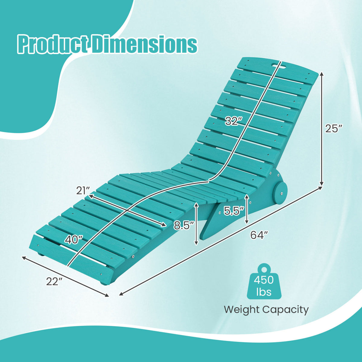 In-Pool Lounge Chair with Weighted Anti-Floating Design 450 LBS for Baja Shelf-Turquoise view 4