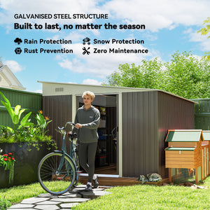 11' x 9' Steel Garden Storage Shed, Outdoor Metal Tool House with Double Sliding Doors & 2 Air Vents, Grey – view 4