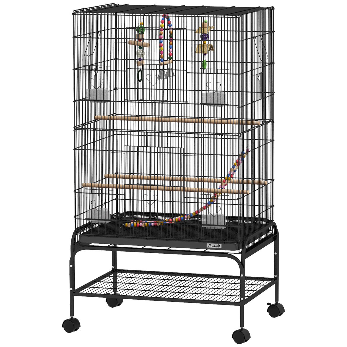 52" Bird Cage with Rolling Stand, Toys, for Budgies Canaries Black – view 15