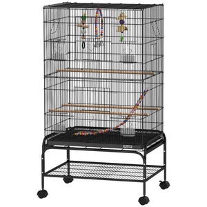 52" Bird Cage with Rolling Stand, Toys, for Budgies Canaries Black – view 15