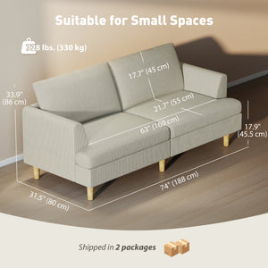 3 Seater Sofa, 74" Modern Corduroy Upholstered Couch with Thick Spring Cushions, Solid Wood Legs, Armrests – view 2