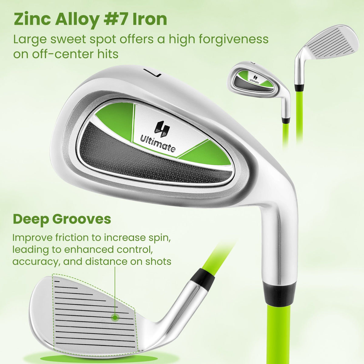 Individual Gold Club for Boys and Girls with Fiberglass Shaft and Headcover-Green view 8
