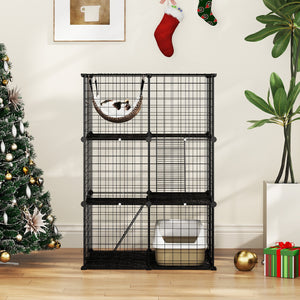 Indoor Cat Cage 3-Tier Cat Enclosure Detachable Metal Wire Kennel-Black view 3