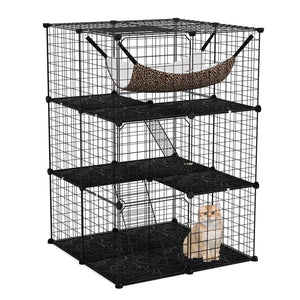 Indoor Cat Cage 3-Tier Cat Enclosure Detachable Metal Wire Kennel-Black view 4