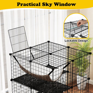 Indoor Cat Cage 3-Tier Cat Enclosure Detachable Metal Wire Kennel-Black view 8