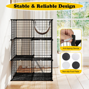 Indoor Cat Cage 3-Tier Cat Enclosure Detachable Metal Wire Kennel-Black view 9
