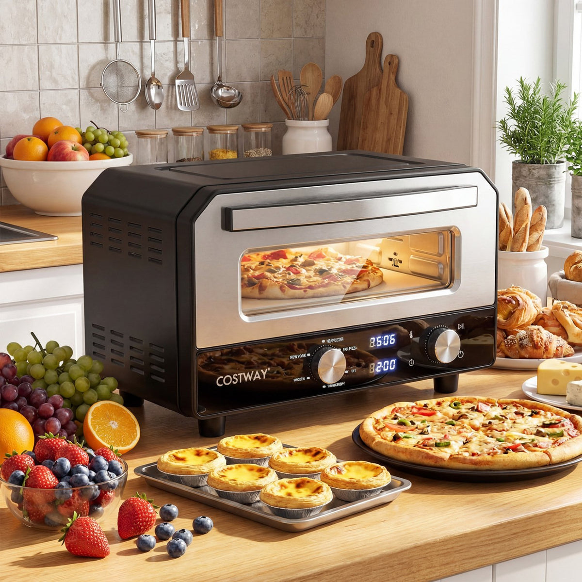 Indoor Electric Pizza Oven Countertop Pizza Oven for 12 Inch Pizzas-Black view 2