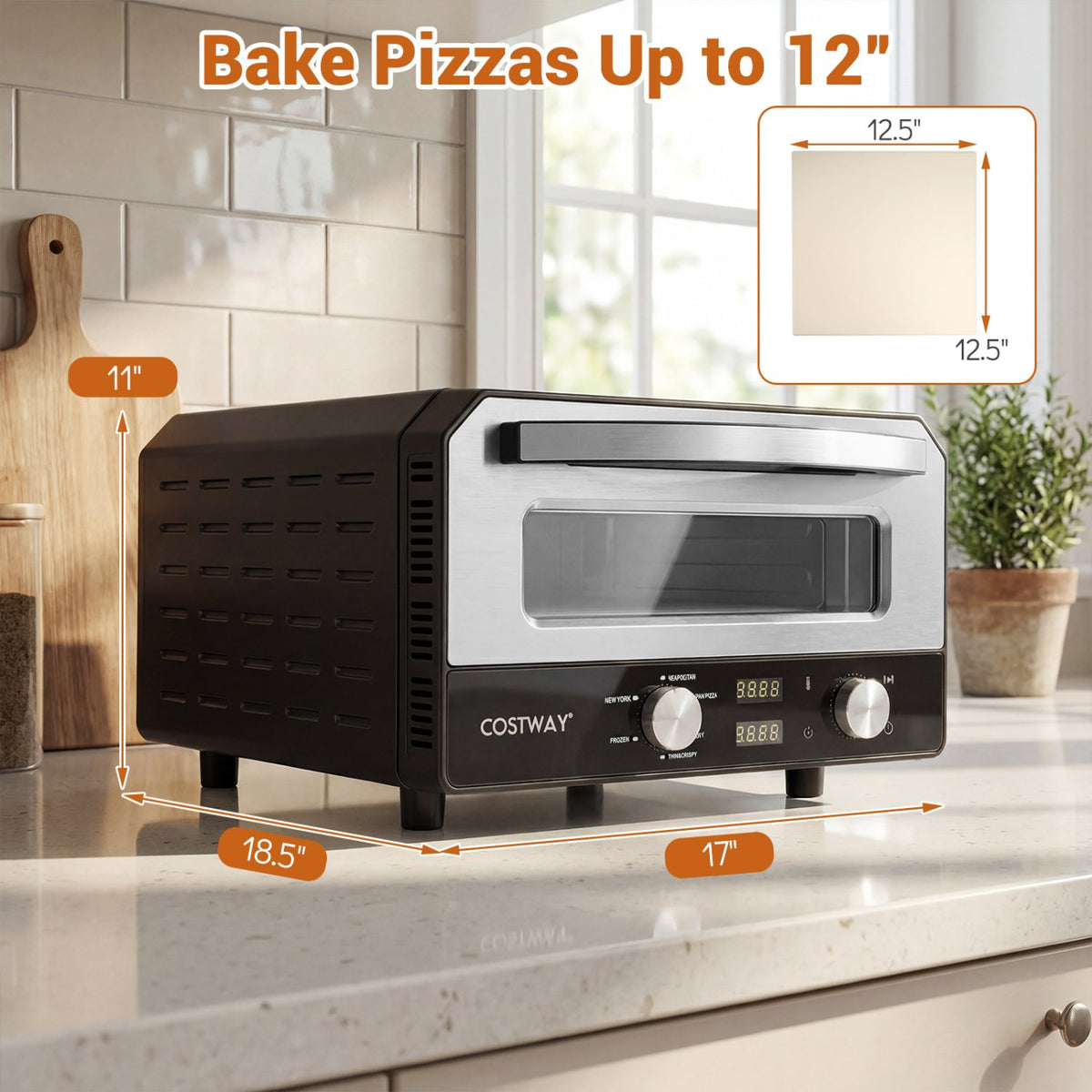 Indoor Electric Pizza Oven Countertop Pizza Oven for 12 Inch Pizzas-Black view 4