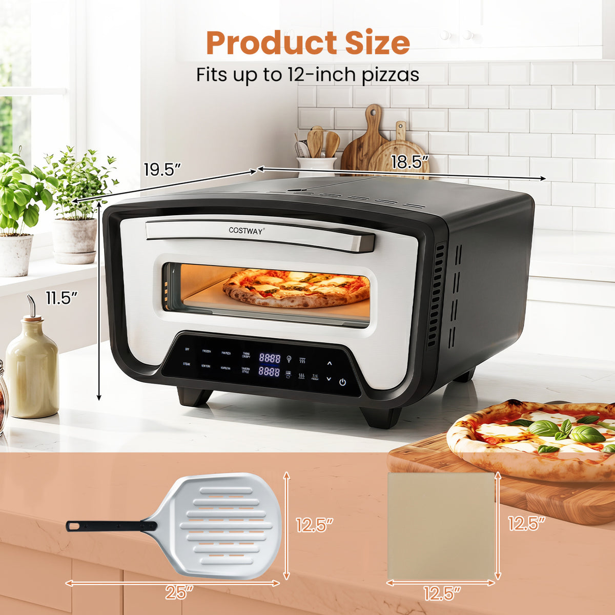 Indoor Electric Pizza Oven for 12 inches Pizzas with 8 Presets-Black view 4
