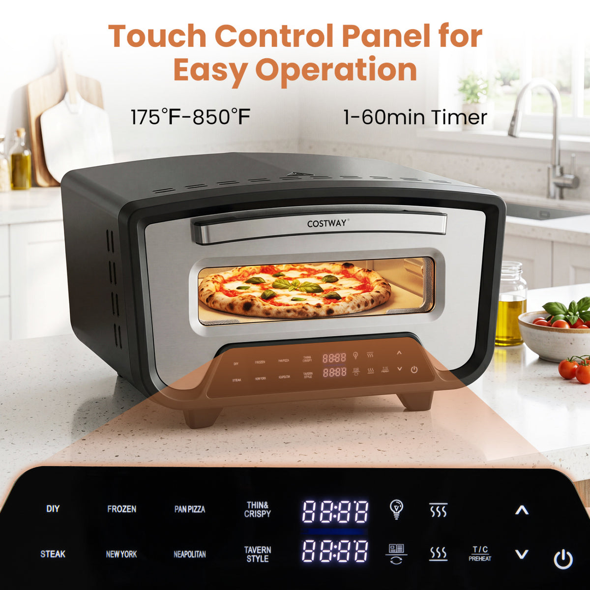 Indoor Electric Pizza Oven for 12 inches Pizzas with 8 Presets-Black view 7
