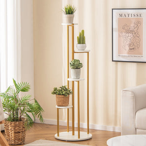 Indoor Metal Plant Stand Corner Plant Shelf for Potted Plant with Golden Metal Frame-White view 2