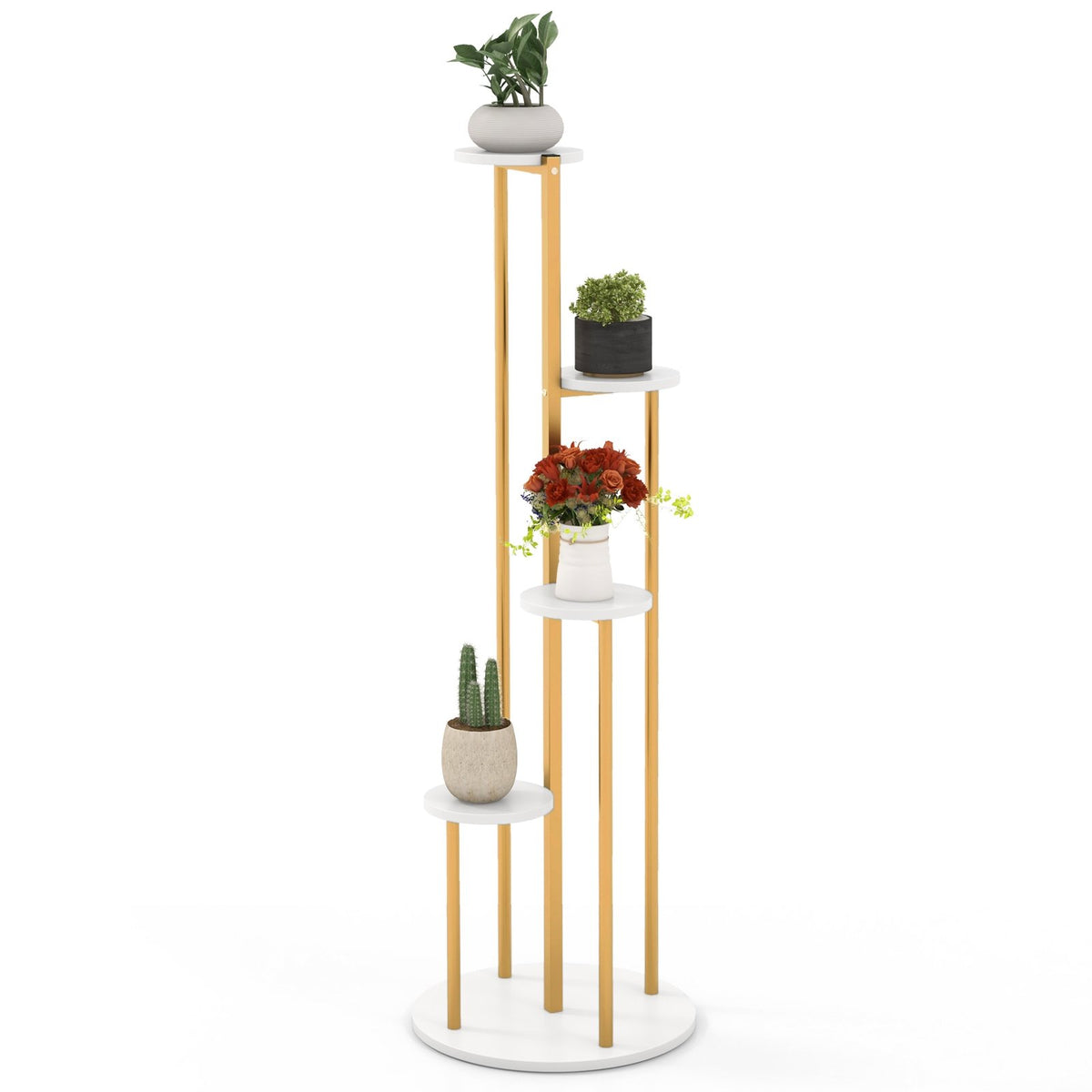 Indoor Metal Plant Stand Corner Plant Shelf for Potted Plant with Golden Metal Frame-White view 4