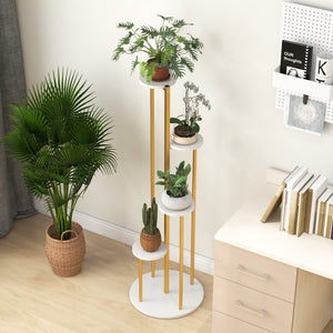 Indoor Metal Plant Stand Corner Plant Shelf for Potted Plant with Golden Metal Frame-White view 6