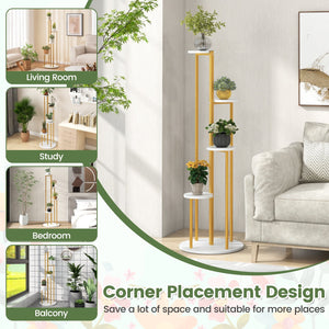 Indoor Metal Plant Stand Corner Plant Shelf for Potted Plant with Golden Metal Frame-White view 7