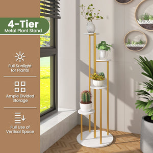 Indoor Metal Plant Stand Corner Plant Shelf for Potted Plant with Golden Metal Frame-White view 8