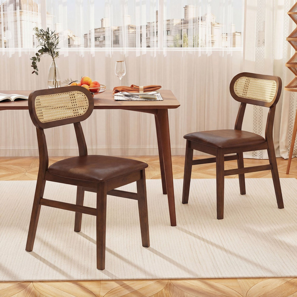 Indoor Mid Century Wood Dining Chairs Set of 2, for Dining Room-Coffee view 2