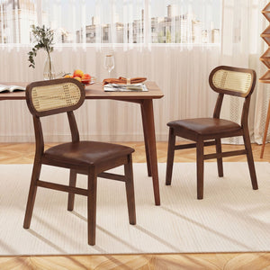 Indoor Mid Century Wood Dining Chairs Set of 2, for Dining Room-Coffee view 2