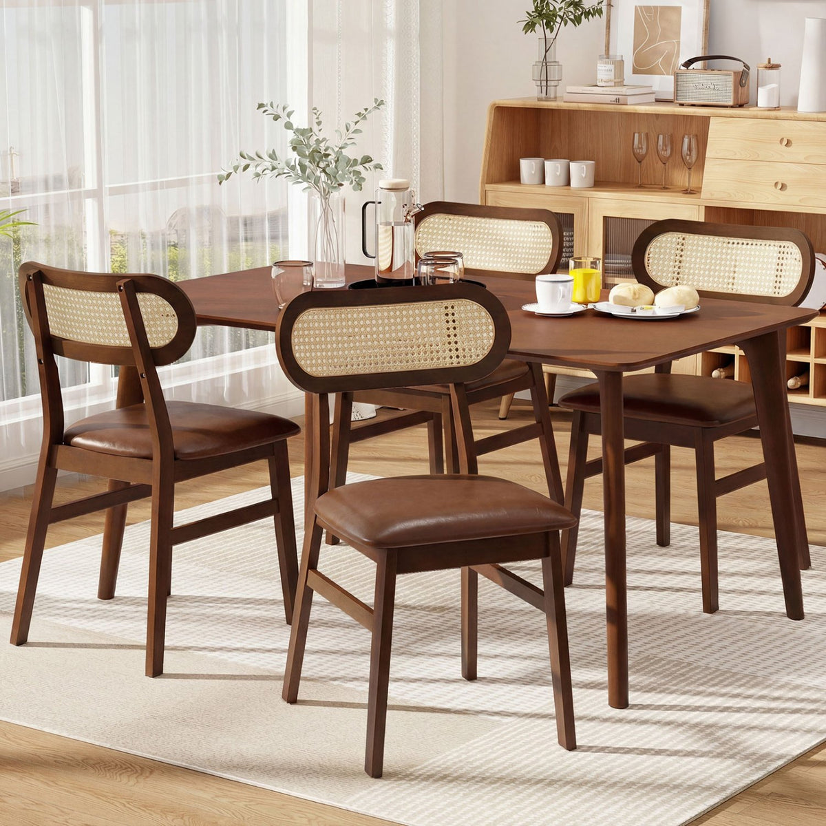 Indoor Mid Century Wood Dining Chairs Set of 2, for Dining Room-Coffee view 4