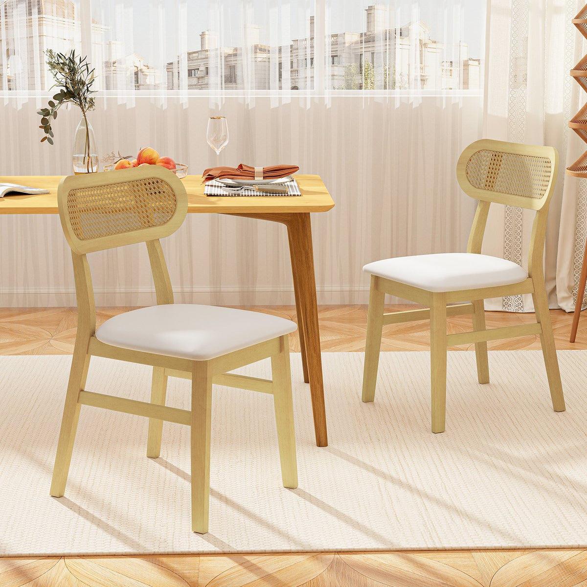 Indoor Mid Century Wood Dining Chairs Set of 2, for Dining Room-White view 2
