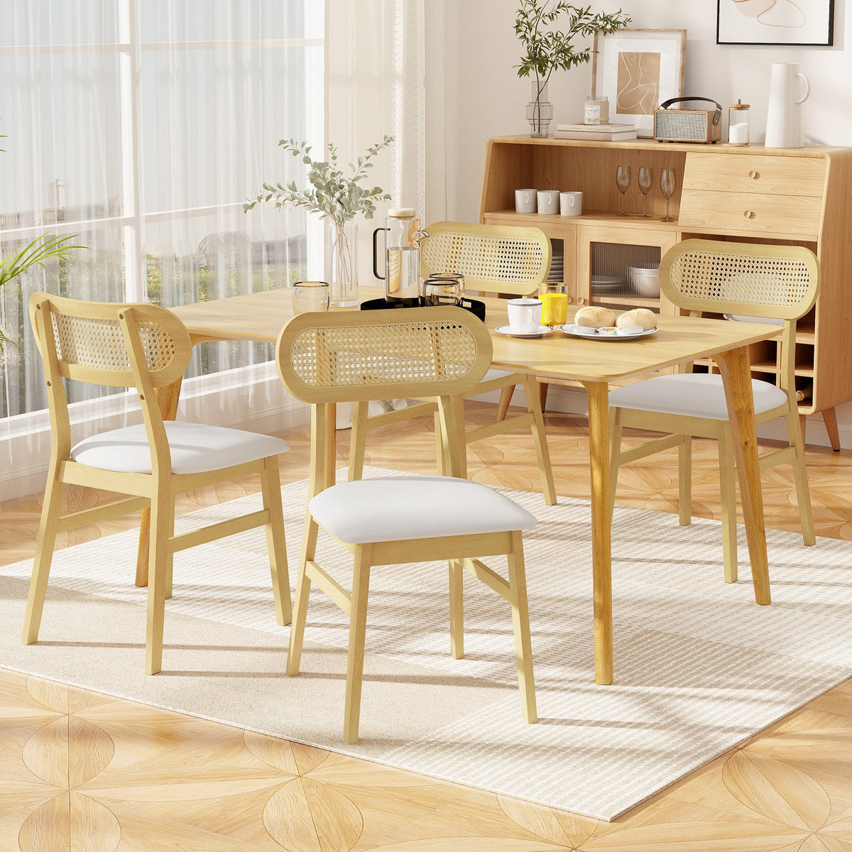 Indoor Mid Century Wood Dining Chairs Set of 2, for Dining Room-White view 3