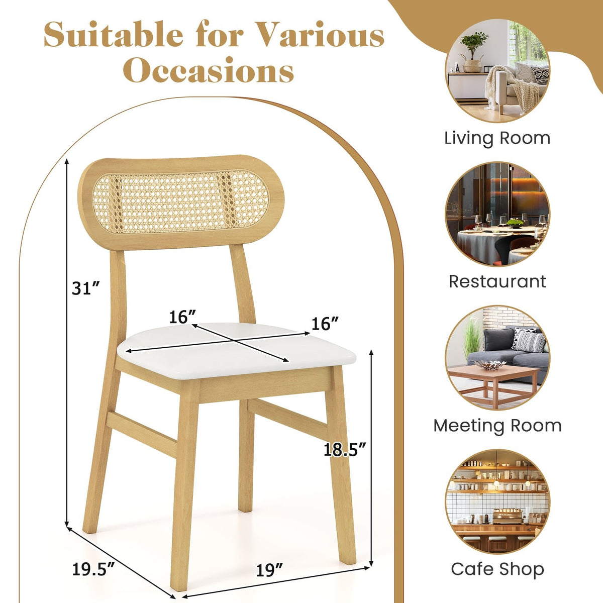 Indoor Mid Century Wood Dining Chairs Set of 2, for Dining Room-White view 5