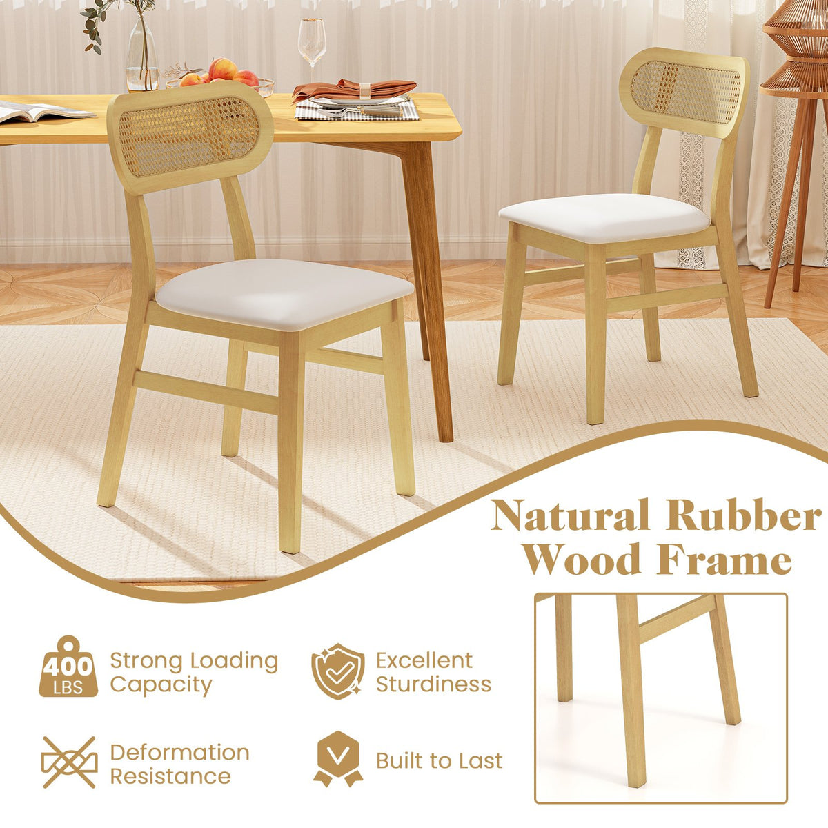 Indoor Mid Century Wood Dining Chairs Set of 2, for Dining Room-White view 6