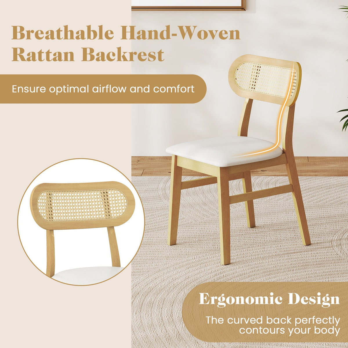 Indoor Mid Century Wood Dining Chairs Set of 2, for Dining Room-White view 7