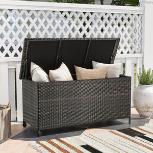 Indoor Outdoor 85 Gallon Storage Container with Waterproof Liner and Universal Wheels-Brown view 2