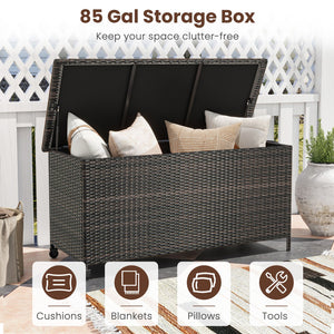Indoor Outdoor 85 Gallon Storage Container with Waterproof Liner and Universal Wheels-Brown view 7