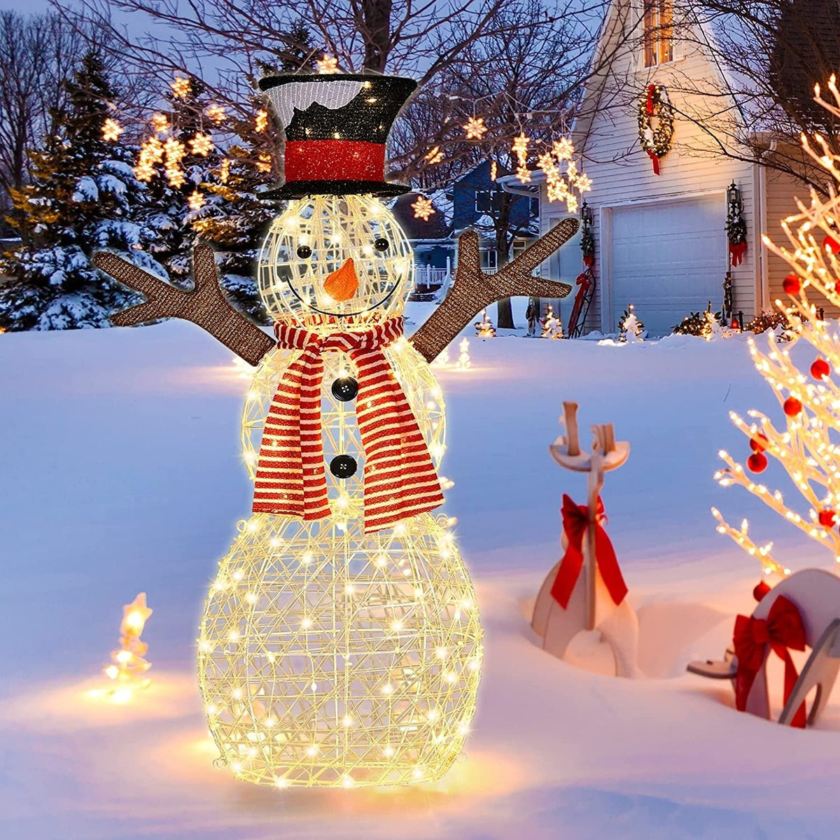 Indoor/Outdoor Christmas Lighted Snowman Decorations with Pre-Lit 80 Lights view 2