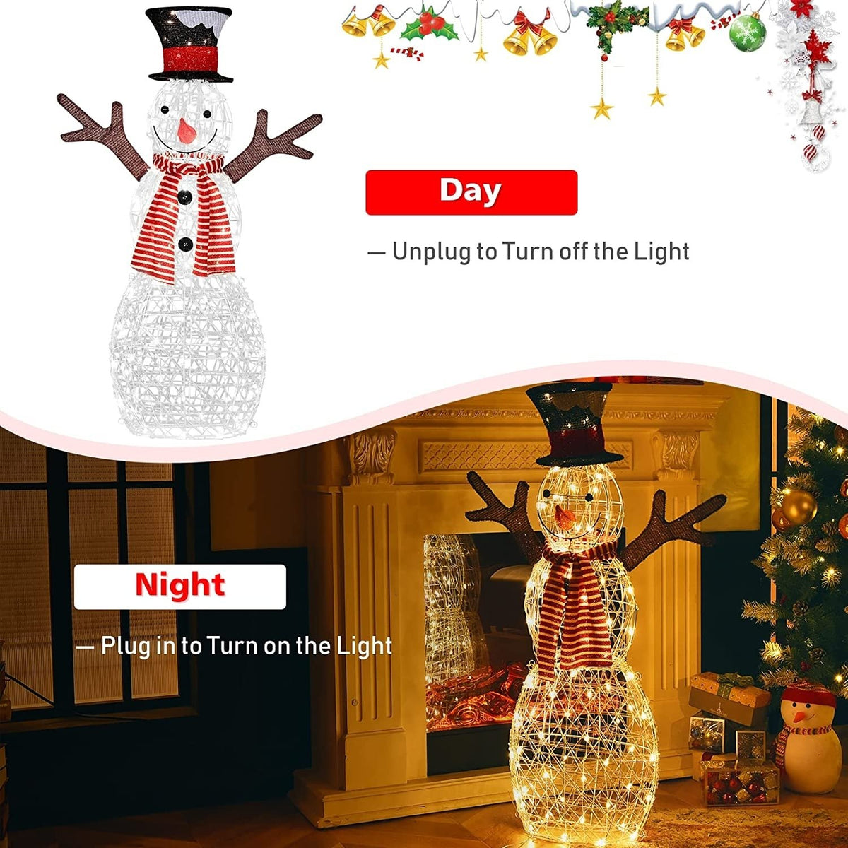 Indoor/Outdoor Christmas Lighted Snowman Decorations with Pre-Lit 80 Lights view 5