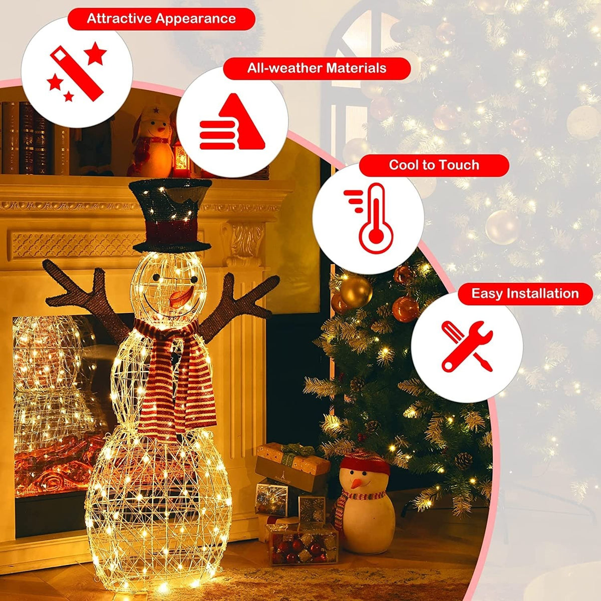 Indoor/Outdoor Christmas Lighted Snowman Decorations with Pre-Lit 80 Lights view 7