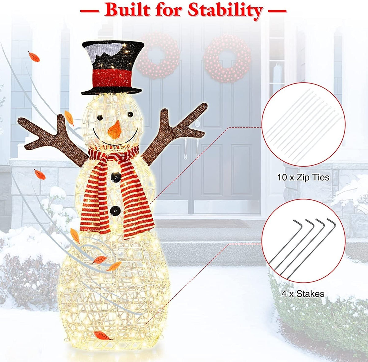 Indoor/Outdoor Christmas Lighted Snowman Decorations with Pre-Lit 80 Lights view 9