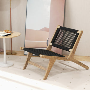 Indoor Outdoor Teak Wooden Chair with Handwoven Cordage Seat and Backrest view 2