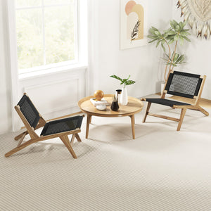 Indoor Outdoor Teak Wooden Chair with Handwoven Cordage Seat and Backrest view 3