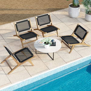 Indoor Outdoor Teak Wooden Chair with Handwoven Cordage Seat and Backrest view 5
