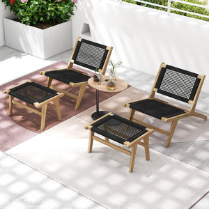 Indoor Outdoor Teak Wooden Chair with Handwoven Cordage Seat and Backrest view 6