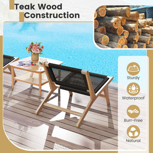 Indoor Outdoor Teak Wooden Chair with Handwoven Cordage Seat and Backrest view 7