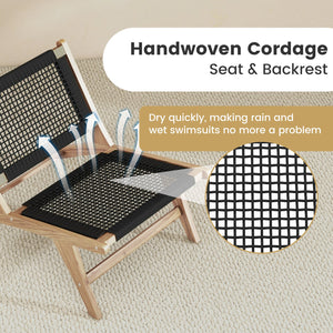 Indoor Outdoor Teak Wooden Chair with Handwoven Cordage Seat and Backrest view 8