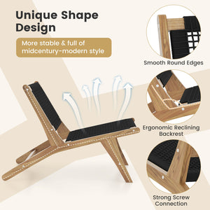Indoor Outdoor Teak Wooden Chair with Handwoven Cordage Seat and Backrest view 9