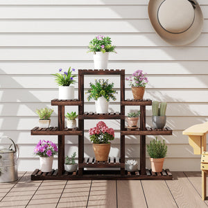 Indoor Outdoor Wood Plant Stand Multi-Tiered Corner Plant Shelf Flowerpot Holder-Brown view 2