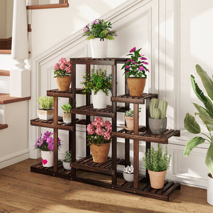 Indoor Outdoor Wood Plant Stand Multi-Tiered Corner Plant Shelf Flowerpot Holder-Brown view 6