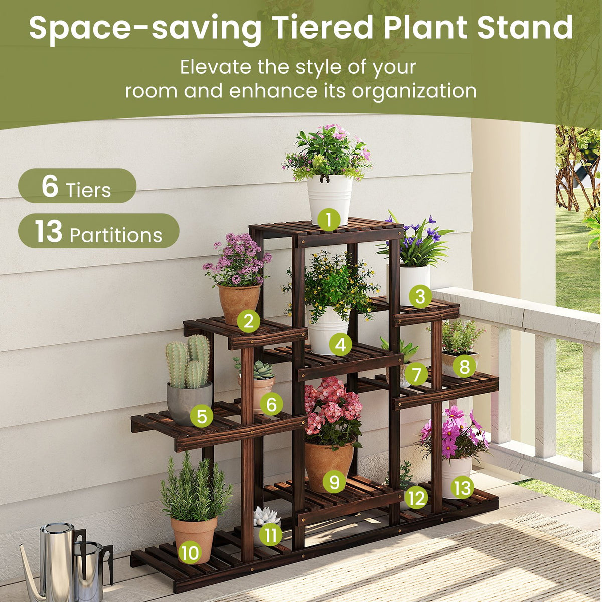 Indoor Outdoor Wood Plant Stand Multi-Tiered Corner Plant Shelf Flowerpot Holder-Brown view 7