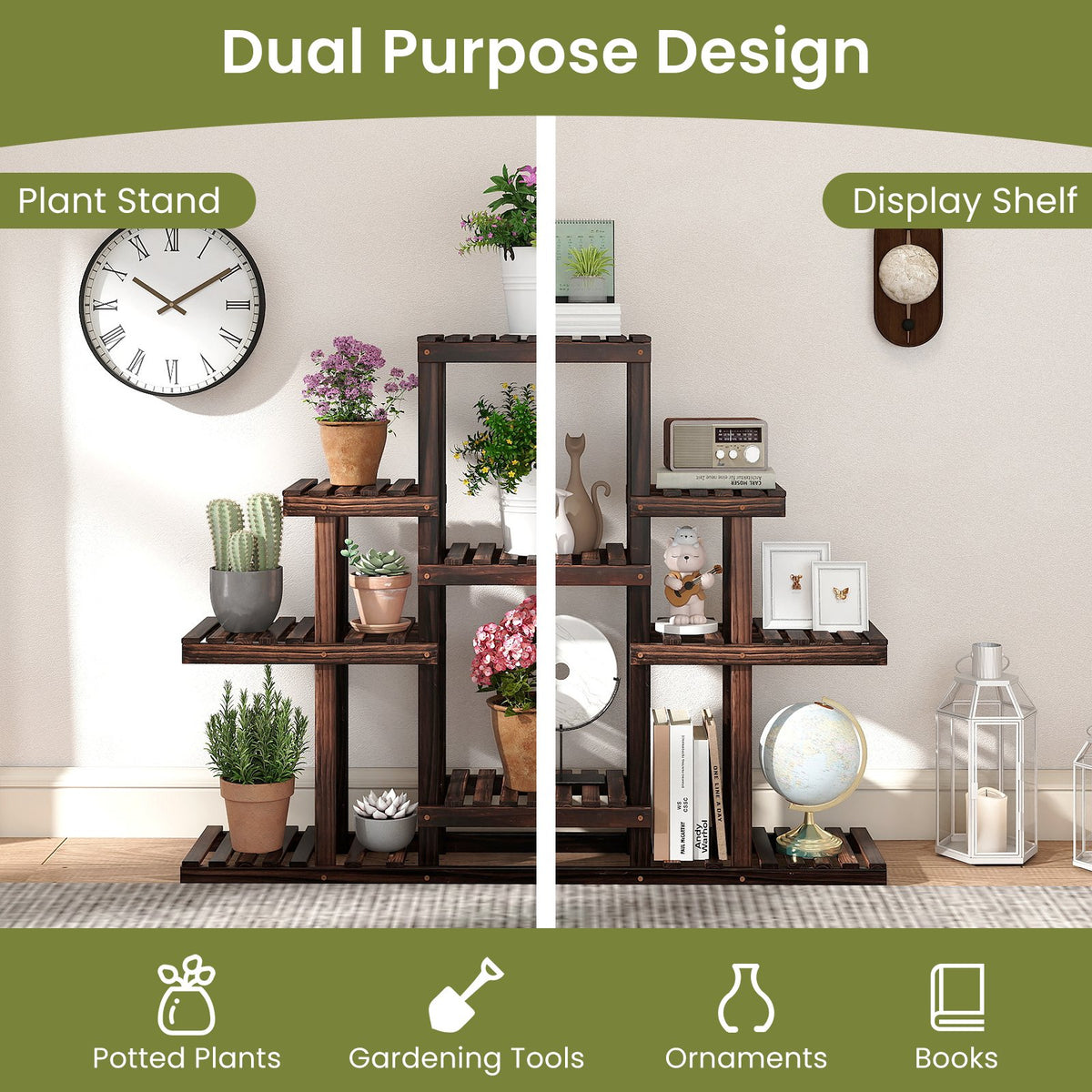Indoor Outdoor Wood Plant Stand Multi-Tiered Corner Plant Shelf Flowerpot Holder-Brown view 8