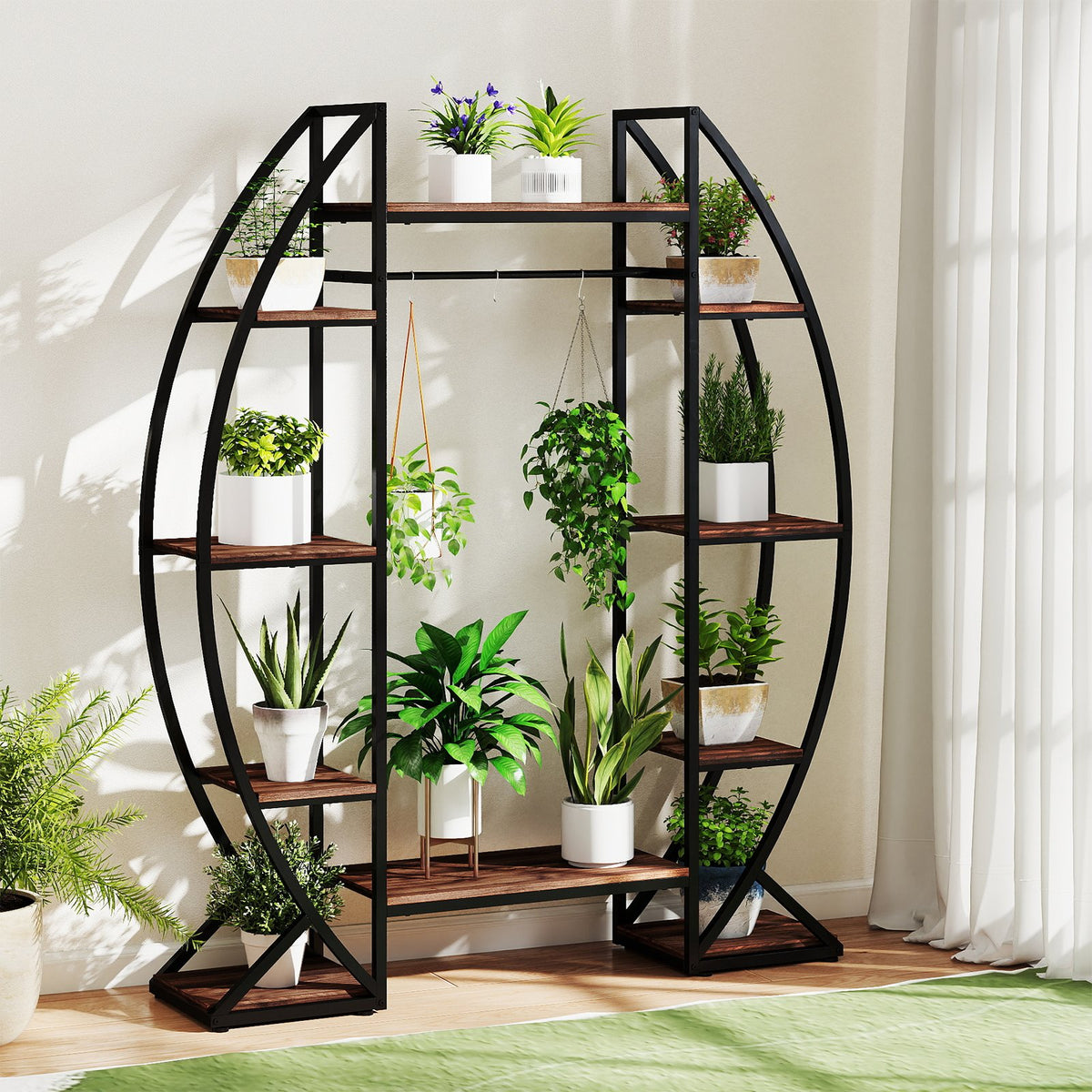 Indoor Plant Stand 63 inches Tall 10-Tier Corner Metal Plant Shelf Large Flowerpot Holder-Brown view 3