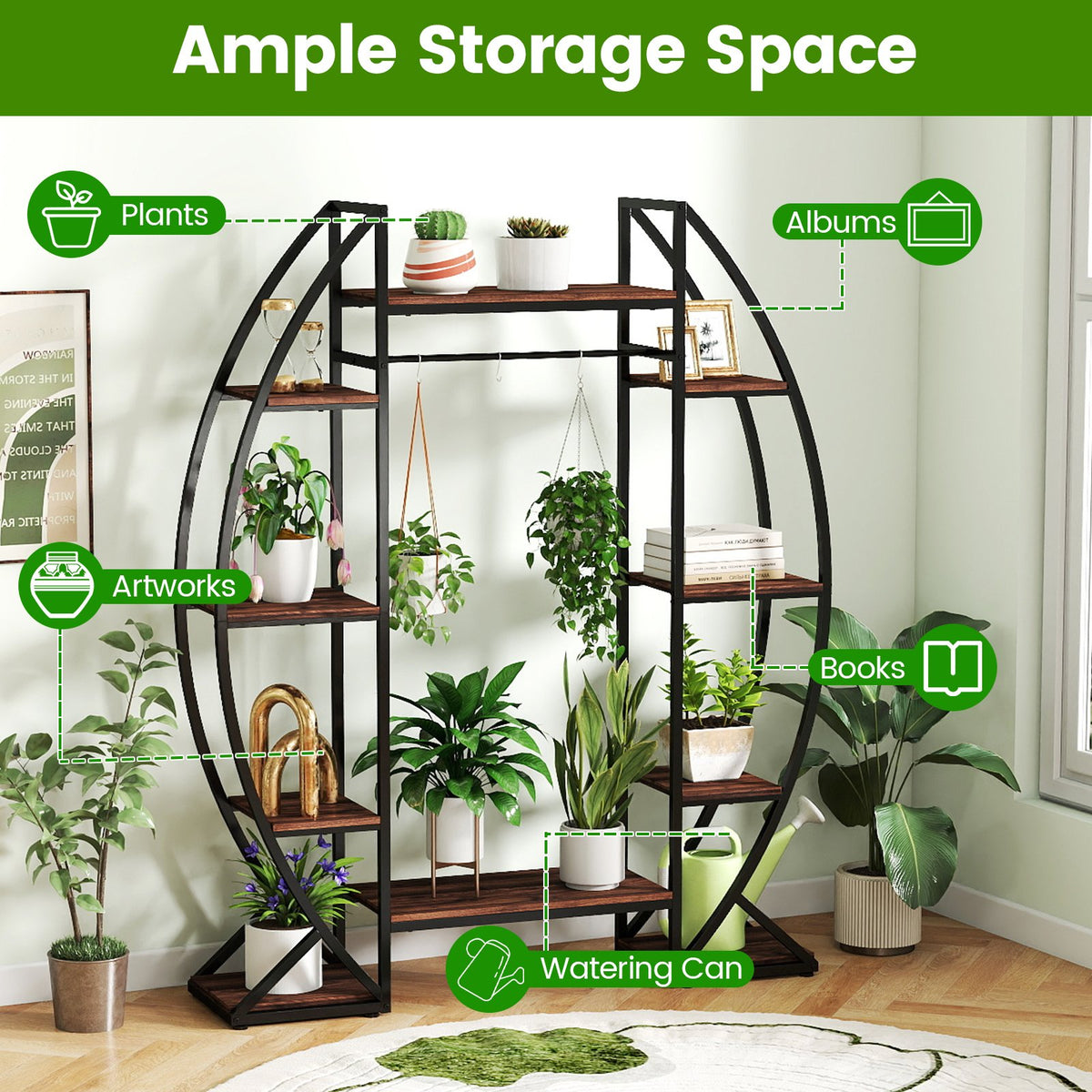 Indoor Plant Stand 63 inches Tall 10-Tier Corner Metal Plant Shelf Large Flowerpot Holder-Brown view 7