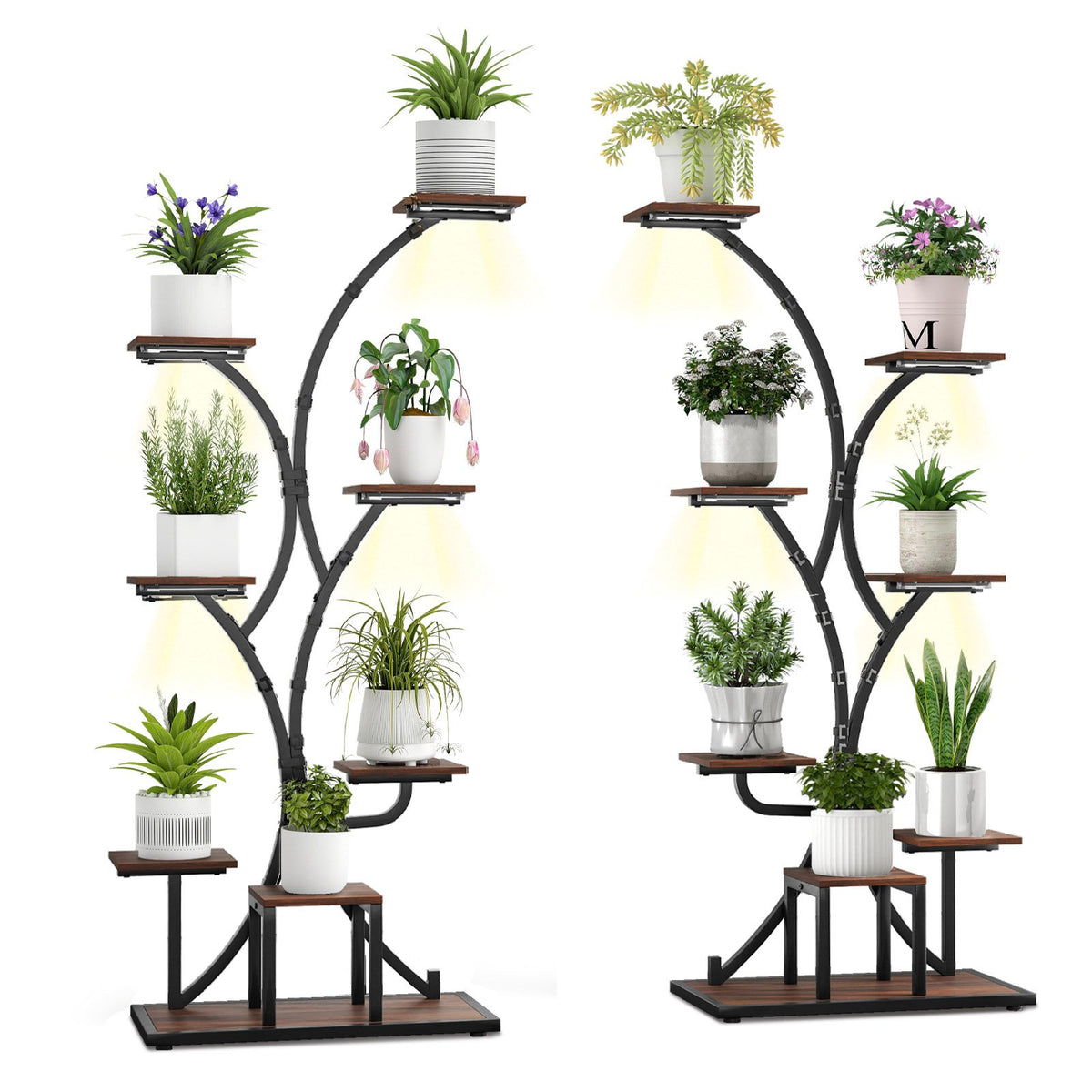 Indoor Plant Stand with Grow Lights 58 inches Tall 8-Tier Corner Metal Plant Shelf-Set of 2