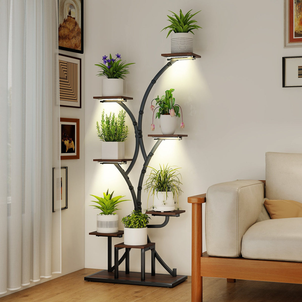 Indoor Plant Stand with Grow Lights 58 inches Tall 8-Tier Corner Metal Plant Shelf-Set of 2 view 2