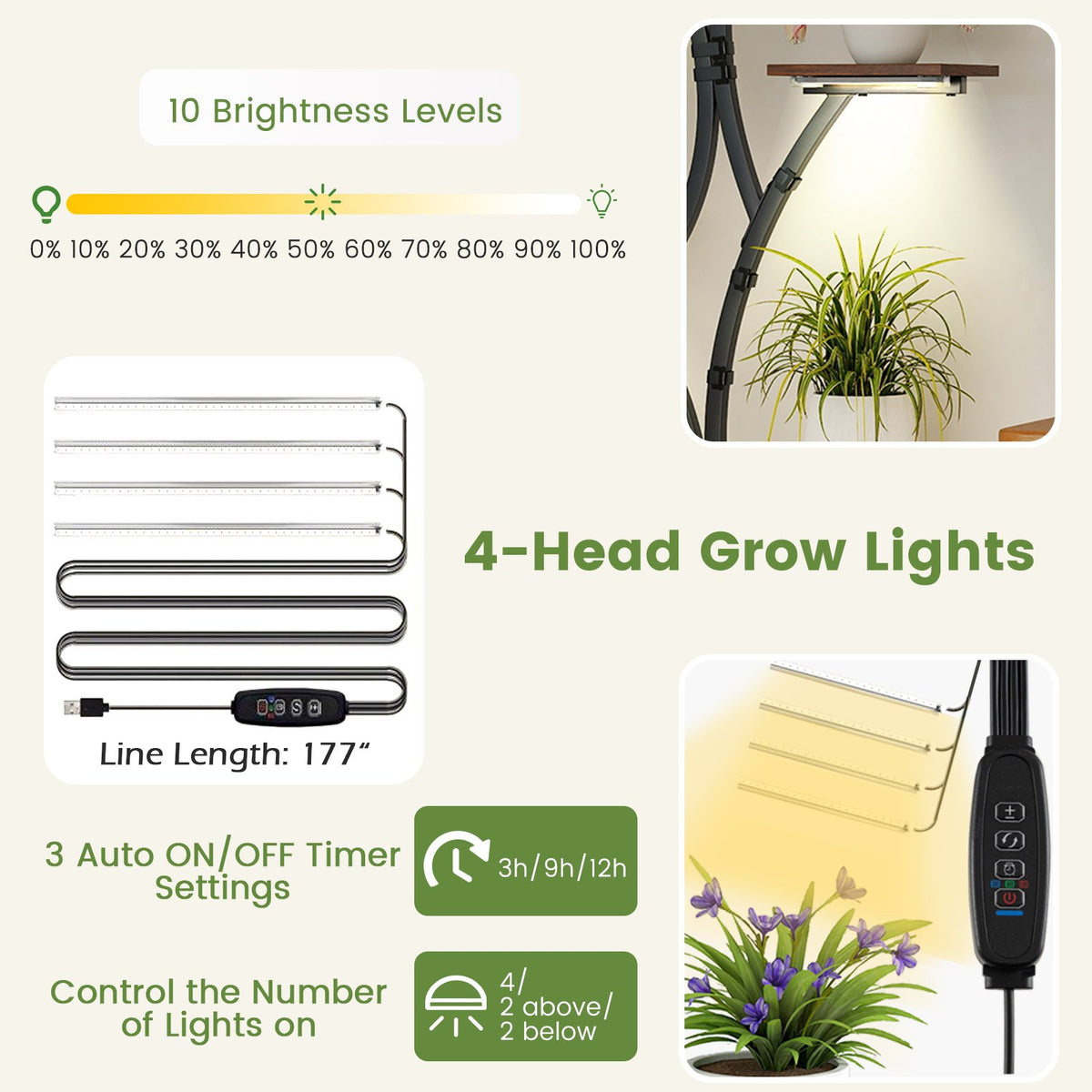 Indoor Plant Stand with Grow Lights 58 inches Tall 8-Tier Corner Metal Plant Shelf-Set of 2 view 9