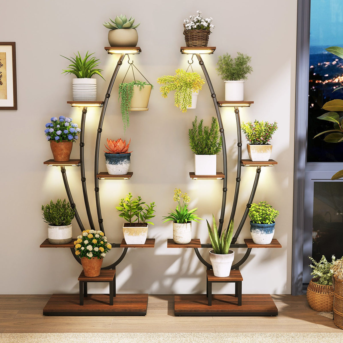 Indoor Plant Stand with Grow Lights Tall 8-Tier Corner Metal Plant Shelf-Set of 2 view 2